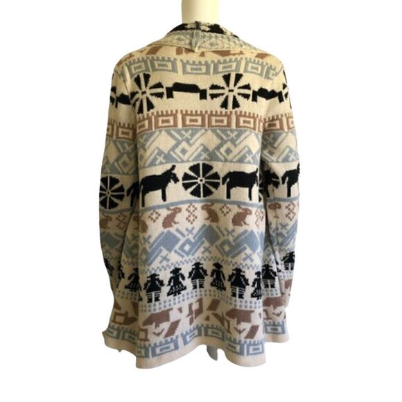 Papillon Women's Cascade Front Rabbit People Cardigan Size XS Blue Brown - Picture 4 of 6